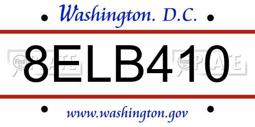 8ELB410 District Of Columbia License Plate