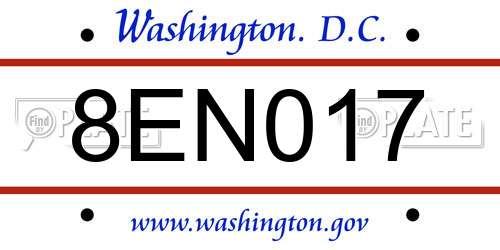 8EN017 District Of Columbia License Plate