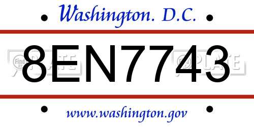 8EN7743 District Of Columbia License Plate