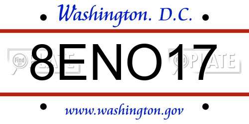 8ENO17 District Of Columbia License Plate