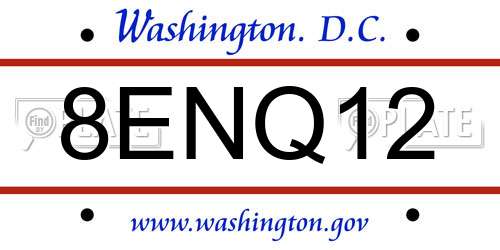 8ENQ12 District Of Columbia License Plate