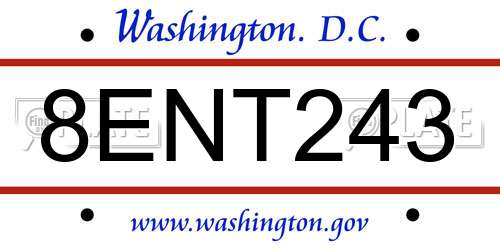 8ENT243 District Of Columbia License Plate