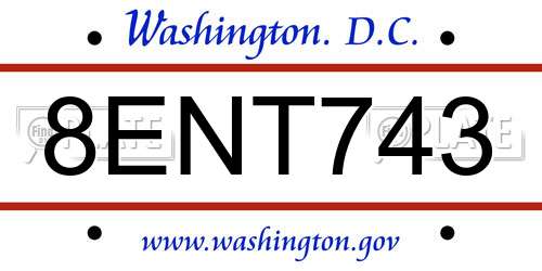 8ENT743 District Of Columbia License Plate