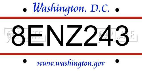 8ENZ243 District Of Columbia License Plate