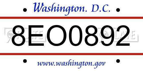 8EO0892 District Of Columbia License Plate