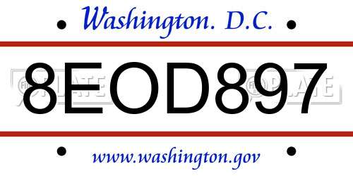 8EOD897 District Of Columbia License Plate