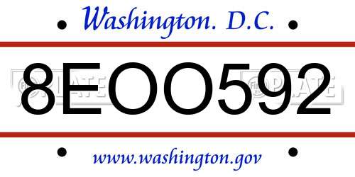 8EOO592 District Of Columbia License Plate