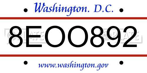 8EOO892 District Of Columbia License Plate