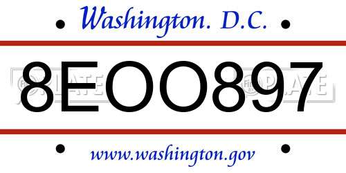 8EOO897 District Of Columbia License Plate