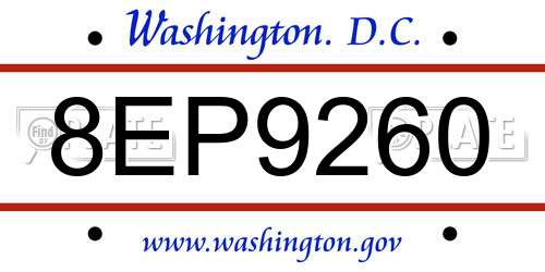 8EP9260 District Of Columbia License Plate