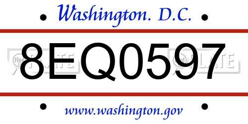 8EQ0597 District Of Columbia License Plate