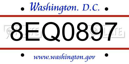 8EQ0897 District Of Columbia License Plate