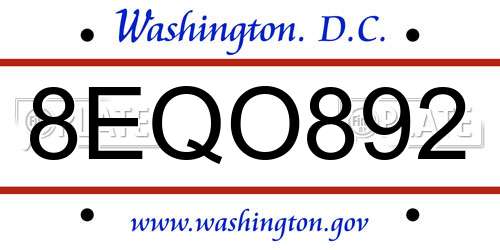 8EQO892 District Of Columbia License Plate