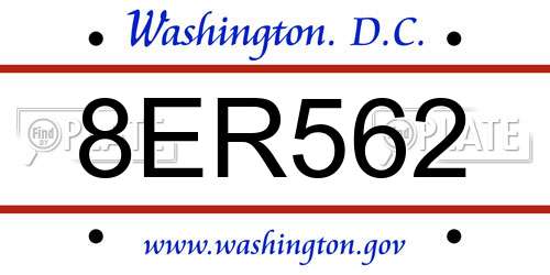 8ER562 District Of Columbia License Plate