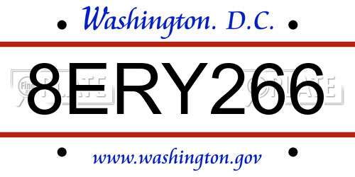 8ERY266 District Of Columbia License Plate