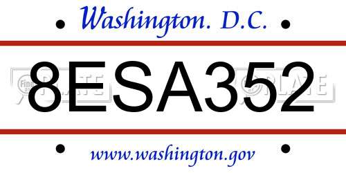 8ESA352 District Of Columbia License Plate