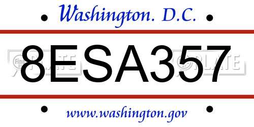 8ESA357 District Of Columbia License Plate