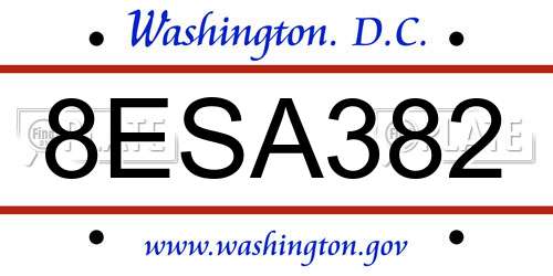 8ESA382 District Of Columbia License Plate