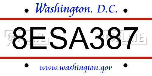 8ESA387 District Of Columbia License Plate