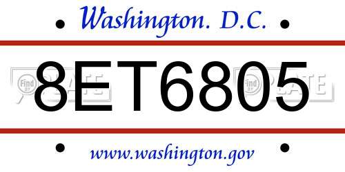 8ET6805 District Of Columbia License Plate