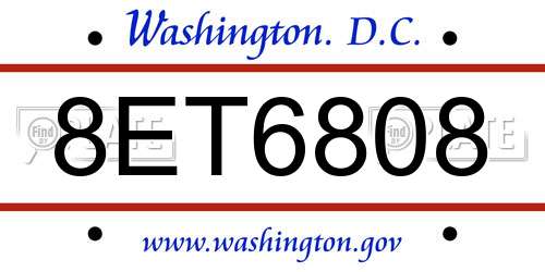 8ET6808 District Of Columbia License Plate