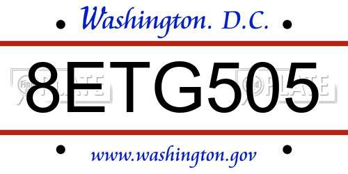8ETG505 District Of Columbia License Plate