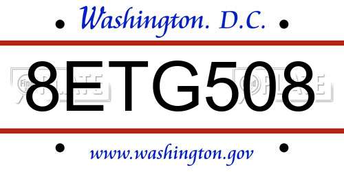 8ETG508 District Of Columbia License Plate