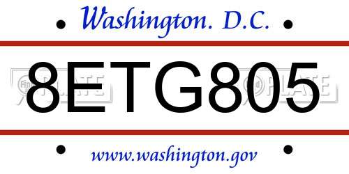 8ETG805 District Of Columbia License Plate