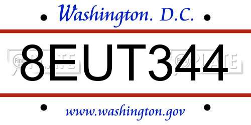 8EUT344 District Of Columbia License Plate