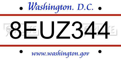 8EUZ344 District Of Columbia License Plate
