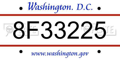 8F33225 District Of Columbia License Plate