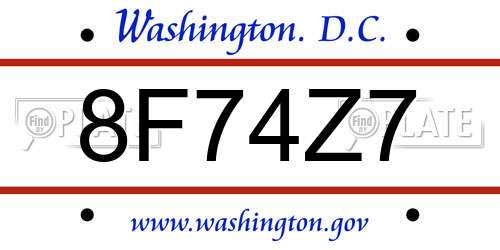 8F74Z7 District Of Columbia License Plate
