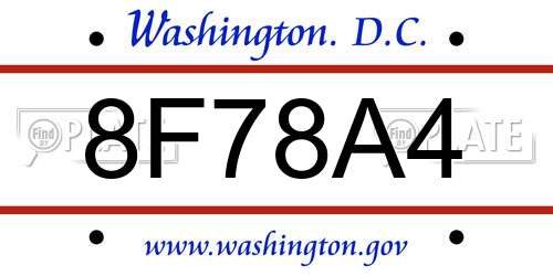 8F78A4 District Of Columbia License Plate