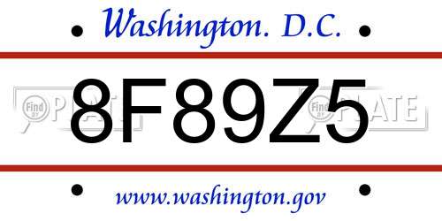 8F89Z5 District Of Columbia License Plate