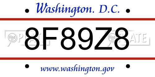 8F89Z8 District Of Columbia License Plate