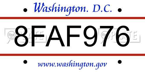 8FAF976 District Of Columbia License Plate