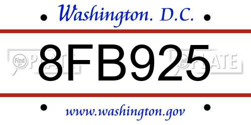 8FB925 District Of Columbia License Plate