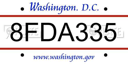 8FDA335 District Of Columbia License Plate