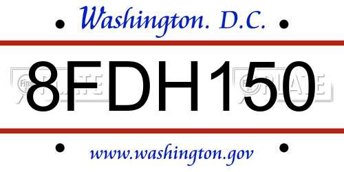 8FDH150 District Of Columbia License Plate