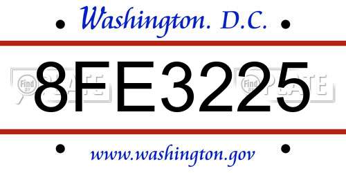 8FE3225 District Of Columbia License Plate