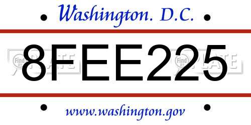 8FEE225 District Of Columbia License Plate