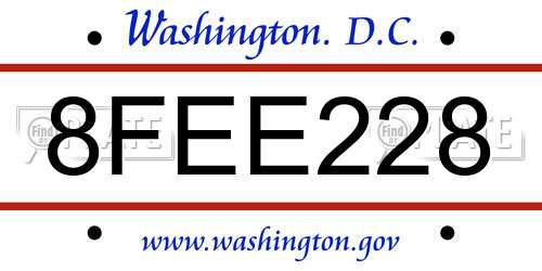 8FEE228 District Of Columbia License Plate