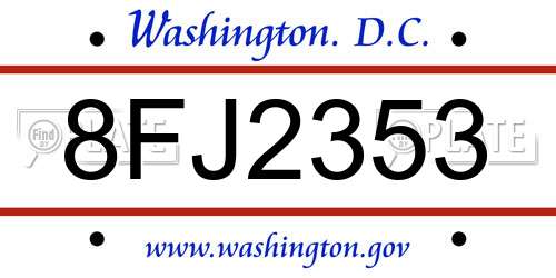 8FJ2353 District Of Columbia License Plate