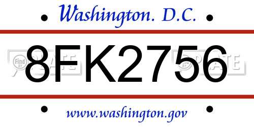 8FK2756 District Of Columbia License Plate