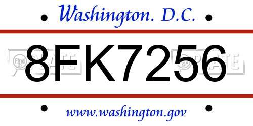 8FK7256 District Of Columbia License Plate