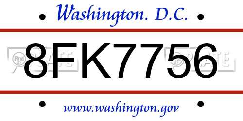 8FK7756 District Of Columbia License Plate