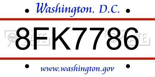 8FK7786 District Of Columbia License Plate