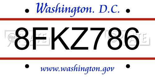 8FKZ786 District Of Columbia License Plate
