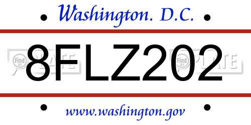 8FLZ202 District Of Columbia License Plate