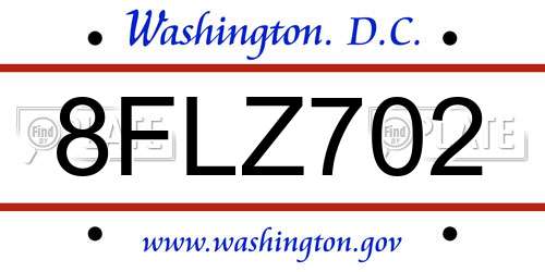 8FLZ702 District Of Columbia License Plate